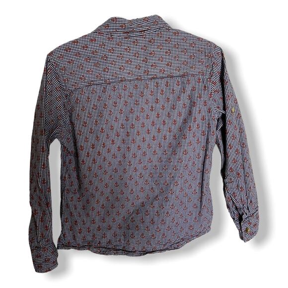 Hop Little Dudes Boys Shirt 5 6 Anchor Print Gingham Roll Tab Sleeves Blue Red - Picture 4 of 7